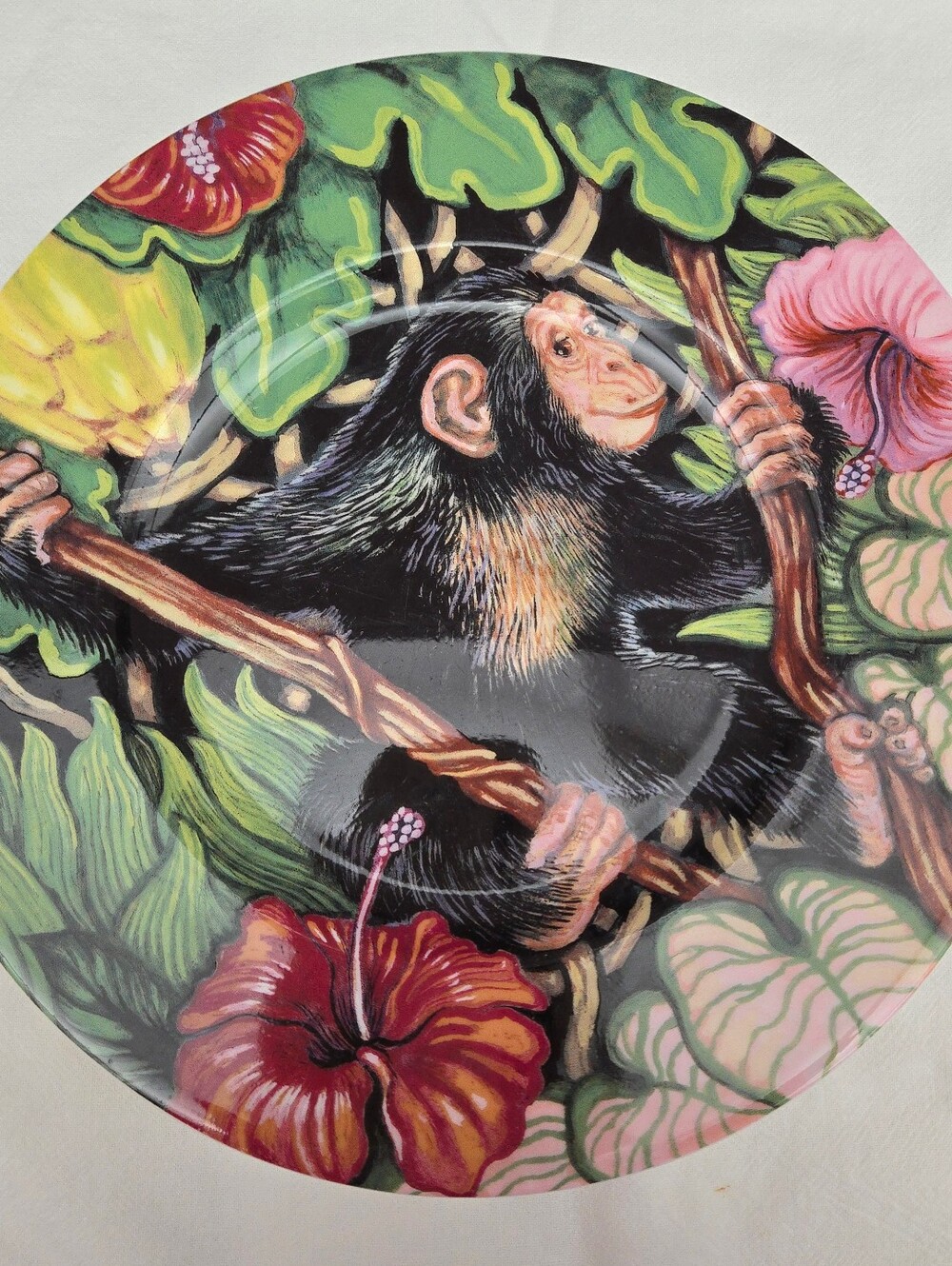 Fitz and Floyd Bone China Plate with Pink Floral Mark Exotic Jungle 9.5"